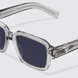 NEW Prada Men’s Sunglasses SPR 02Z Rectangular Acetate Crystal Gray